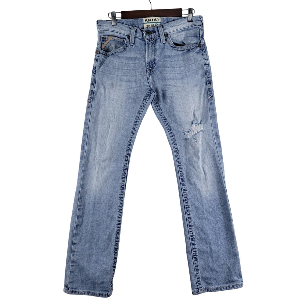 Ariat M7 Jeans Mens 31x32 Light Wash Slim Fit Straight Leg Rocker Denim Distress